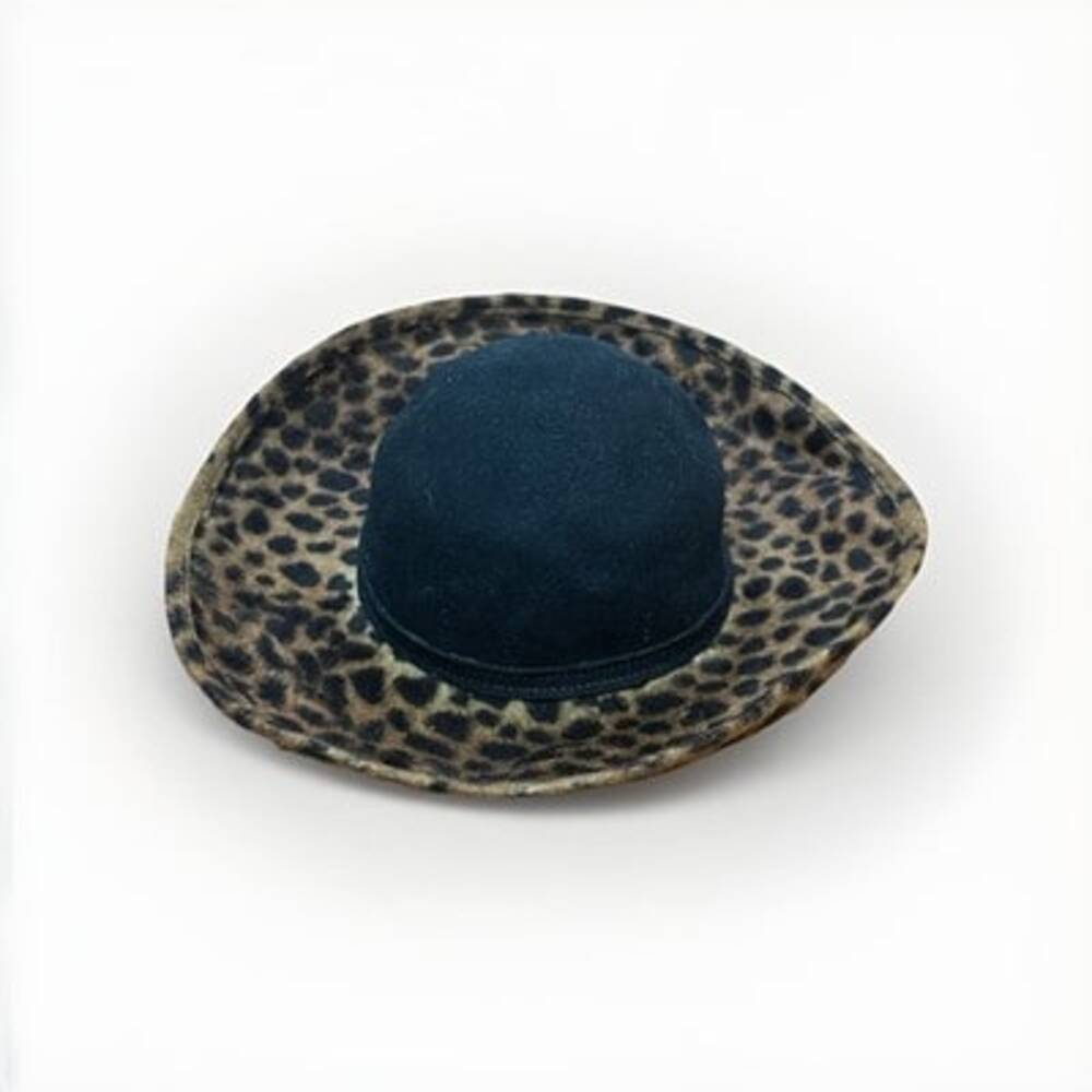 Black Felt Hat With Leopard print Brim- Made in U.S.A. (Wool Label Visible)